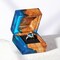 Handcrafted Blue Wedding Engagement Ring Box – Single Slot Wooden & Resin Proposal Box for Ceremony